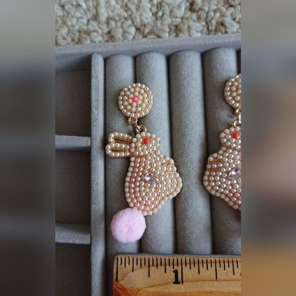 Bunny Rabbit Beaded Dangle Earrings for Easter - Picture 8 of 8